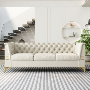 NicBex Couches for Living Room 82" Sofa Velvet Upholstered 3-Seat Couch Soft Sponges Modern Chesterfield Sofa with Gold Legs for Apartment - 1 of 4