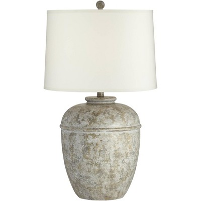 John Timberland Rustic Table Lamp Southwest 27" Tall Faux Mottled Stone Cream Linen Drum Shade Living Room Bedroom Bedside Office Family
