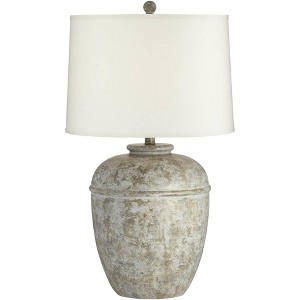 John Timberland Otero Rustic Table Lamp Southwest 27" Tall Faux Mottled Stone Cream Linen Drum Shade for Bedroom Living Room Bedside Nightstand Kids - 1 of 4