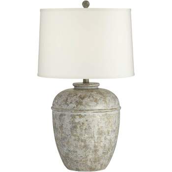 John Timberland Otero Rustic Table Lamp Southwest 27" Tall Faux Mottled Stone Cream Linen Drum Shade for Bedroom Living Room Bedside Nightstand Kids