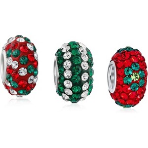 Sterling Silver Christmas Dangle Charm Set - Red & Green Crystal Sparkle Beads for Bracelets - 1 of 4