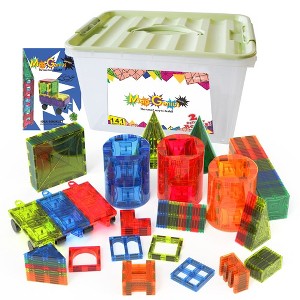 Mag Genius - 141 pieces Larger Set Geometrical Shaped Colorful and Transparent Magnetic Building Tiles - 4D Shapes - 1 of 4