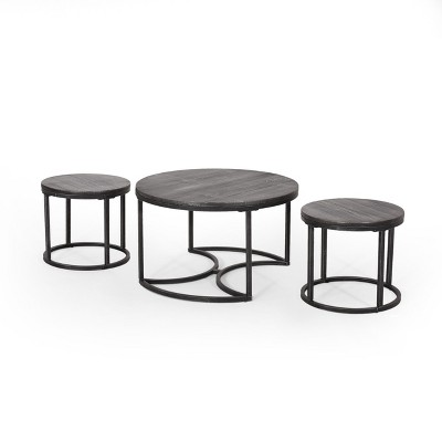 NicBex Modern Round Nesting Coffee Table Set of 3 with Metal Frame for Living Room and Bedroom