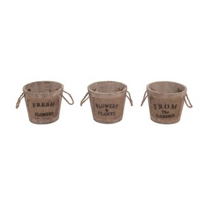 Transpac Wood 5.5 in. Brown Spring Rustic Planter Bucket Set of 3 - 1 of 2
