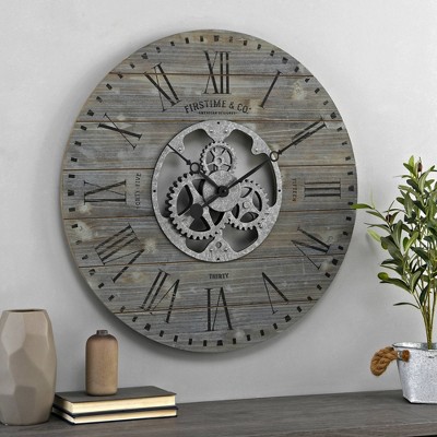 Shiplap Gears Farmhouse Wall Clock Gray - FirsTime