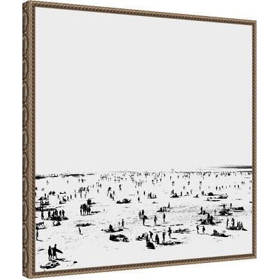 Monochrome Beach Scene Framed Canvas Wall Art 22 x 22-in