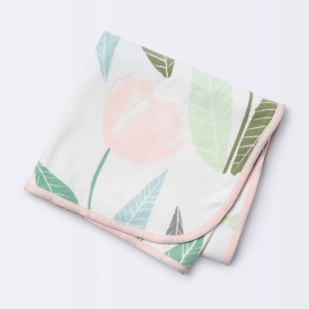 Brushed Jersey Stroller Blanket Blooms - Cloud Island Pink/Green