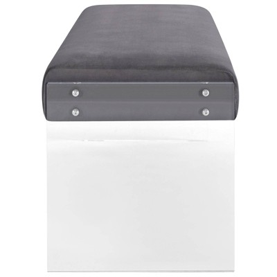 Gray Velvet Bench with Clear Acrylic Legs