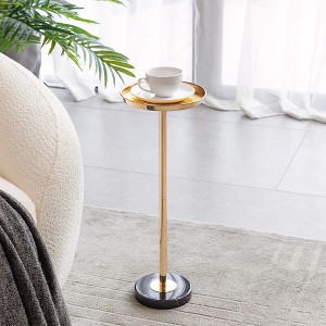 NicBex 24.4" Adjustable Side End Table, Small Tea Martini Table, Natural Marble Decorative Pedestal End Table for Display and Storage, Gold - 1 of 4