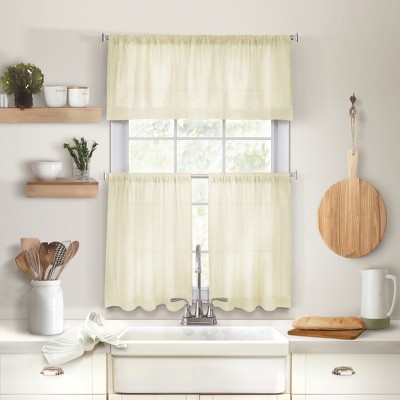 Ivory Linen Blend Kitchen Window Valance with Double Hemstitching