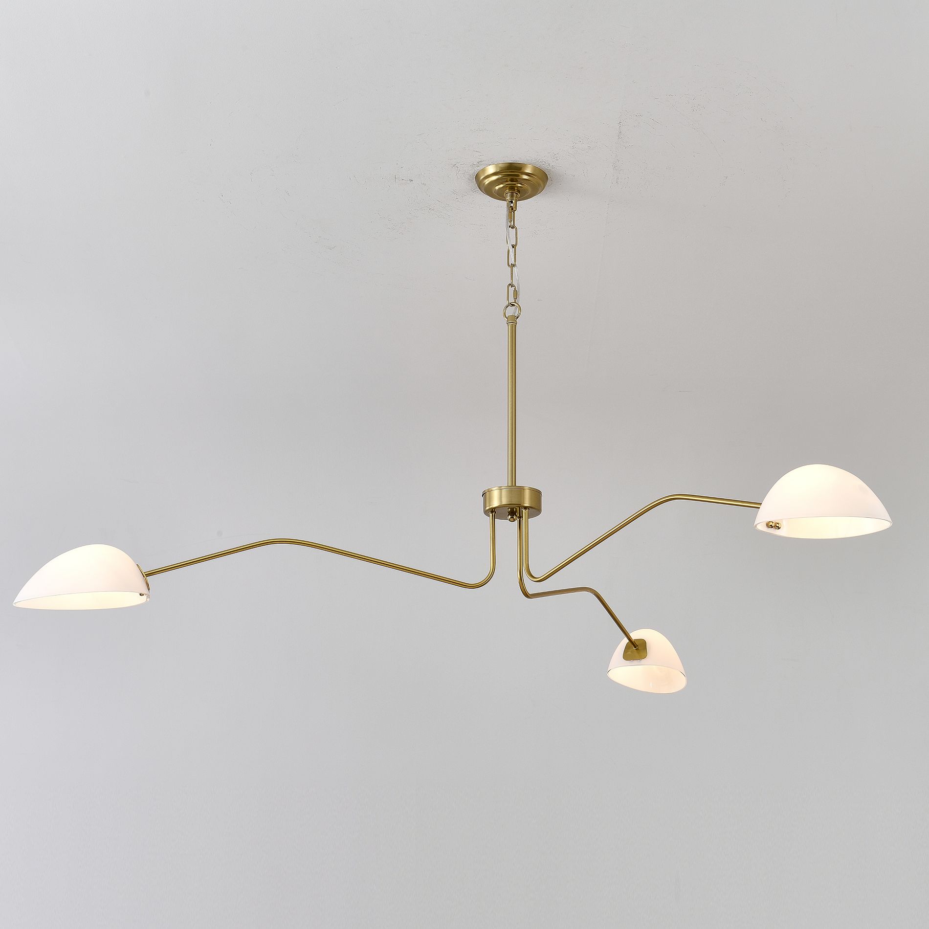 BAOURE Mid Century Modern Chandelier 3 Light, 65.5" Gold Chandelier Pendant Light Fixture with Glass Shade for Dining Room Living Room