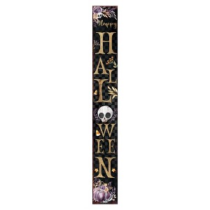 HomeRoots 72" Black Gold And Purple Solid Wood Halloween Halloween Skull Porch Sign - 1 of 4
