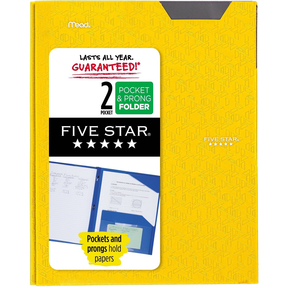 Photos - Accessory Five Star 2 Pocket Plastic Folder with Prongs Yellow