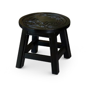 FONTOI Carved Wooden Step Stool with Floral Pattern, Ottoman Foot Stools for Living Room Bedroom, Black, 11"*10"*11" - 1 of 4