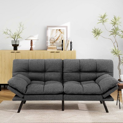 MUUEGM 71" Futon Sofa Bed with Memory Foam, Adjustable Backrest Armrests, Linen Fabric Sleeper Couch for Small Spaces, Living Room, Apartment