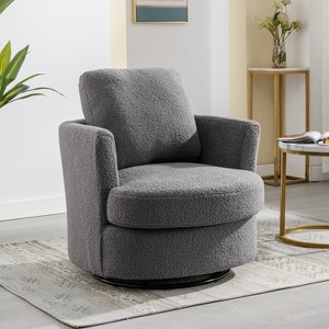 Hrinhom Swivel Barrel Chair,Modern Boucle Accent Chair with Metal Base - 1 of 4