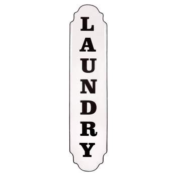 42.75" Vertical Hand Painted Laundry Tin Enamel Wall Sign Off White - Patton Wall Décor