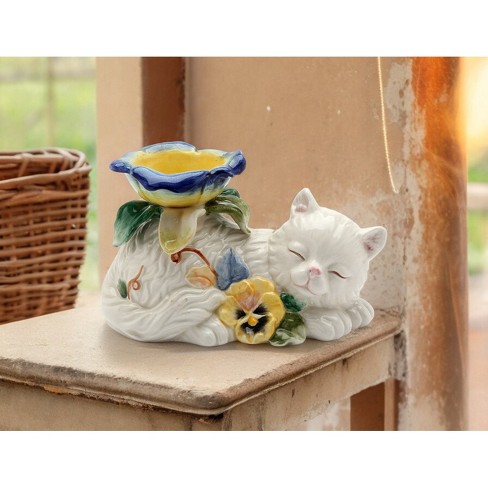 Kevins Gift Shoppe Ceramic White Cat with Pansy Flowers Tealight Candle Holder - image 1 of 3