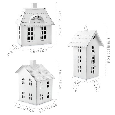 White Galvanized Steel Christmas Village Candle Lantern Set