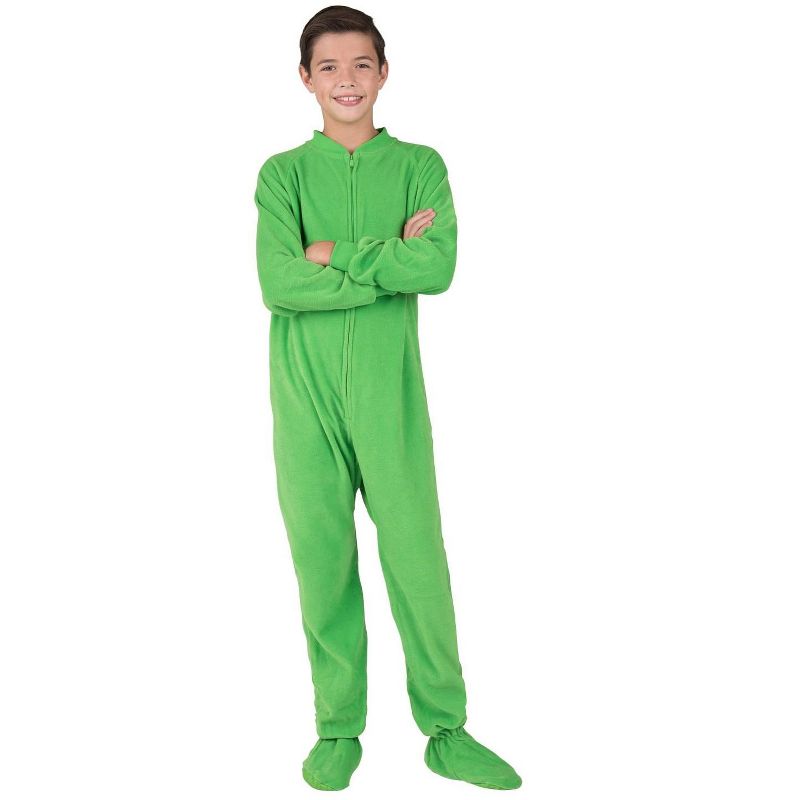 Footed Pajamas - Emerald Green Kids Fleece Onesie, 3 of 6