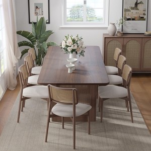 PexFix 79" x 33.5" Farmhouse Kitchen Dining Room Table Furniture Square Walnut Kitchen Table with Rattan Woven Legs for Kitchen Bar Living Room - 1 of 4