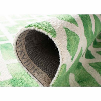 Hand-Tufted Green and Ivory Wool Area Rug, 5' x 8'