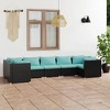 vidaXL 7-Piece Black Poly Rattan Patio Lounge Set with Water-Blue Cushions, Modular Outdoor Furniture, Easy-Care - 2 of 4