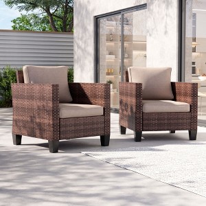 Sonkuki 2PCS Patio Single Sofas Outdoor Wicker Rattan Furniture Set w/ Soft Cushions for Garden Yard Porch - 1 of 4