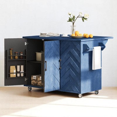 51.2" Kitchen Island Cart with Drop Leaf, Adjustable Storage Shelves for Kitchen and Dining Cabinets