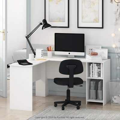 Furinno L-Shaped Computer Desk Study Gaming Table Corner Workstation with Open Bookshelves,White