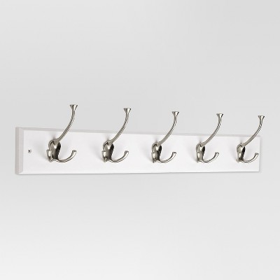 27" Hook Rack with Flared Tri-Hooks - White/Satin Nickel - Threshold™