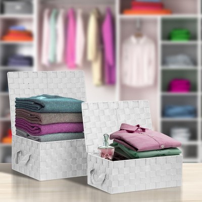 White Woven Lid Storage Basket Set