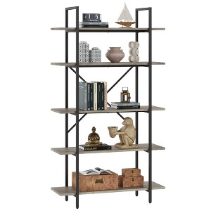 Bookshelf, 5 Tier Shelf Bookcase, Tall Bookshelf with Storage, Industrial Display Shelves with Open Metal Frame for Bedroom, Living Room, Home Office - 1 of 4