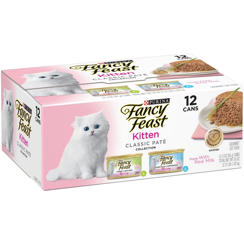 Purina Fancy Feast Kitten Classic Pat&#233; Variety Pack Turkey &#38; Fish Flavor Wet Cat Food Cans for Kittens - 3oz/12ct, 4 of 10