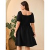 Plus Size Women's Solid Color Mini Dress Shirred Bubble Sleeve Dress with Pockets Stretchy Smocked Bodice & Flowy Skirt - 3 of 4
