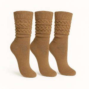 Women’s Slouch Socks Cotton Slouchy Knee-High Boot Socks 3 Pairs Scrunch Breathable Extra Long All-Season Comfort - 1 of 4