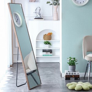 FURNIinspire Full Length Mirrors Floor Standing Wall Mirror, Bedroom Foyer Clothing Store Wall Mounted Mirror, Wooden Frame Square Brown 15"*58" - 1 of 4