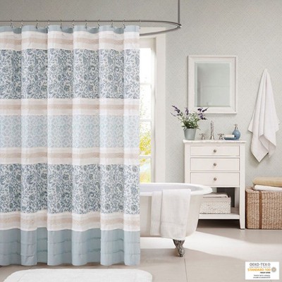 PAGED Cotton Shower Curtain with Printed and Pieced Multi Pattern Design,Machine Washable,OEKO-TEX Certified