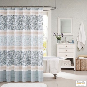 PAGED Cotton Shower Curtain with Printed and Pieced Multi Pattern Design,Machine Washable,OEKO-TEX Certified - 1 of 4