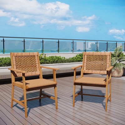 Captiva Designs Outdoor Patio Dining Acacia Wood Patio Fixed Chairs with Armrests