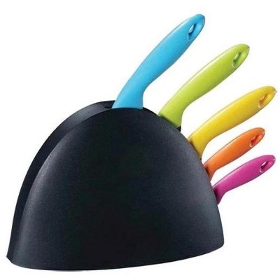 6 Piece Stainless Steel Knife Set with Multi-Colored Handles In Block