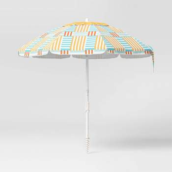 7'x7' Outdoor Patio Beach Umbrella Broken Stripe - Sun Squad™