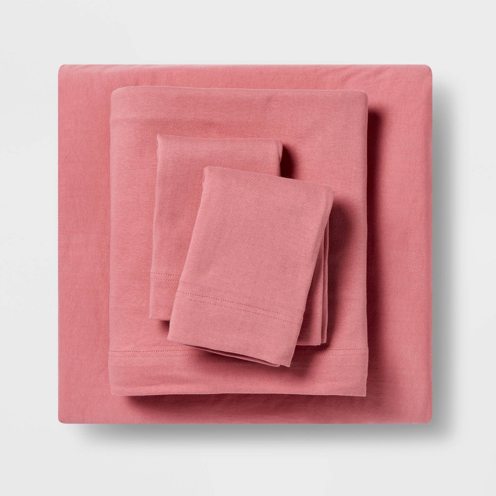 Twin Solid Jersey Sheet Set Pink - Room Essentials