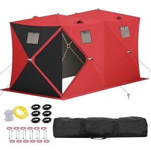 TackView Pop Up Ice Fishing Tent with 49Ft LED Light Strip, Windproof Portable Hub Design, Fits 2-3 People, Red & Black - 1 of 4