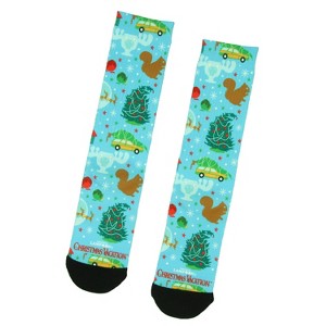 National Lampoon's Christmas Vacation Moose Glass Squirrel Tree Sublimation Mid-Calf Crew Socks Turquoise - 1 of 3
