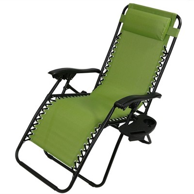 Sunnydaze Folding Fade-Resistant Outdoor Zero Gravity Lounge Chair with Pillow and Cup Holder - Green