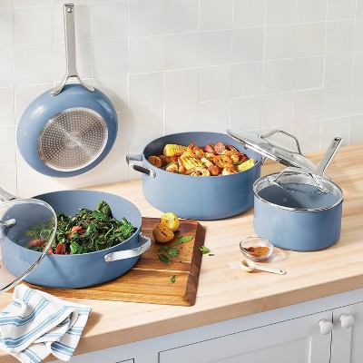7-Piece Blue Nonstick Ceramic-Coated Aluminum Cookware Set