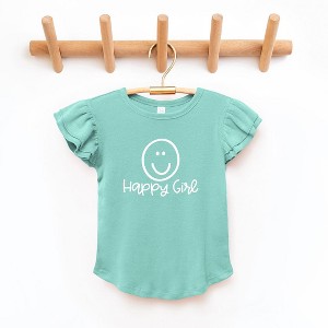 The Juniper Shop Happy Girl Smiley Face Toddler Flutter Sleeve Tee - 1 of 2