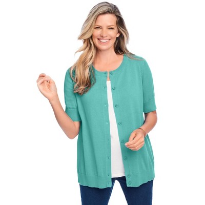 Woman Within Plus Size Perfect Elbow-Length Sleeve Cardigan