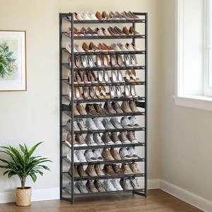 Shoe Rack, 12-Tier Shoe Organizer, Metal Shoe Storage for Garage, Entryway, Set of 2 6-Tier Stackable Shoe Shelf,Holds 48-60 Pairs - 1 of 4